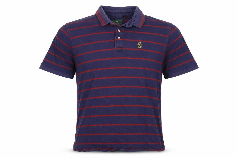Front view of Luke Sport men’s multicoloured striped polo, size M