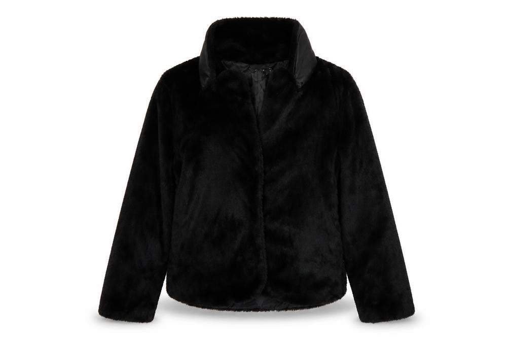 Front view of Finejo women’s black jacket, size M