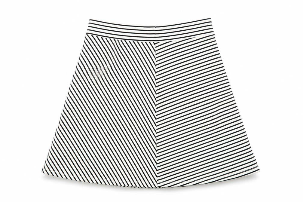 Front view of Atmosphere women’s multicoloured striped a-line skirt, size UK 8