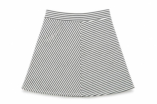 Front view of Atmosphere women’s multicoloured striped a-line skirt, size UK 8