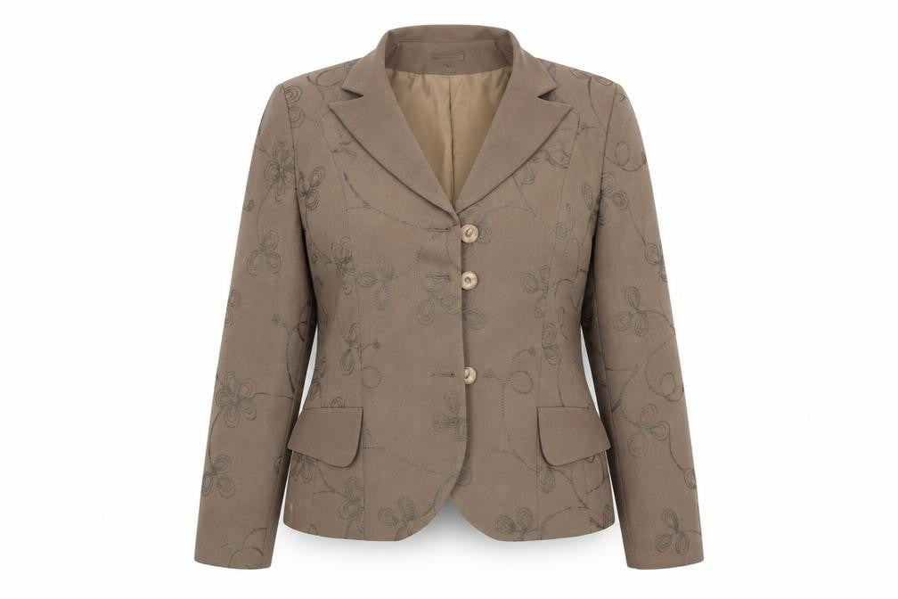 Front view of Classics women’s brown floral blazer, size UK 16