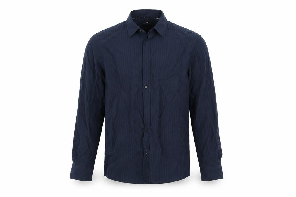 Front view of Blue Harbour men’s blue button-up, size M