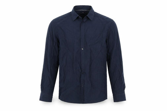 Front view of Blue Harbour men’s blue button-up, size M