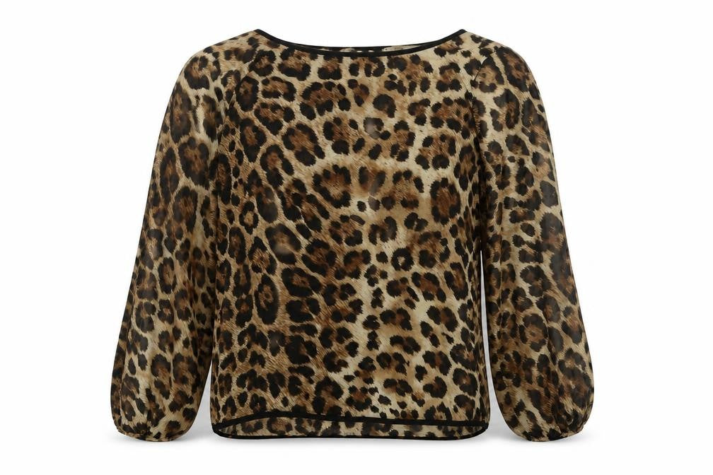 Front view of Blonde + Blonde women’s brown animal print basic blouse, size UK 14
