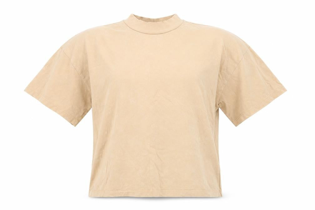Front view of ASOS women’s beige basic t-shirt, size UK 6, - muted orange / beige