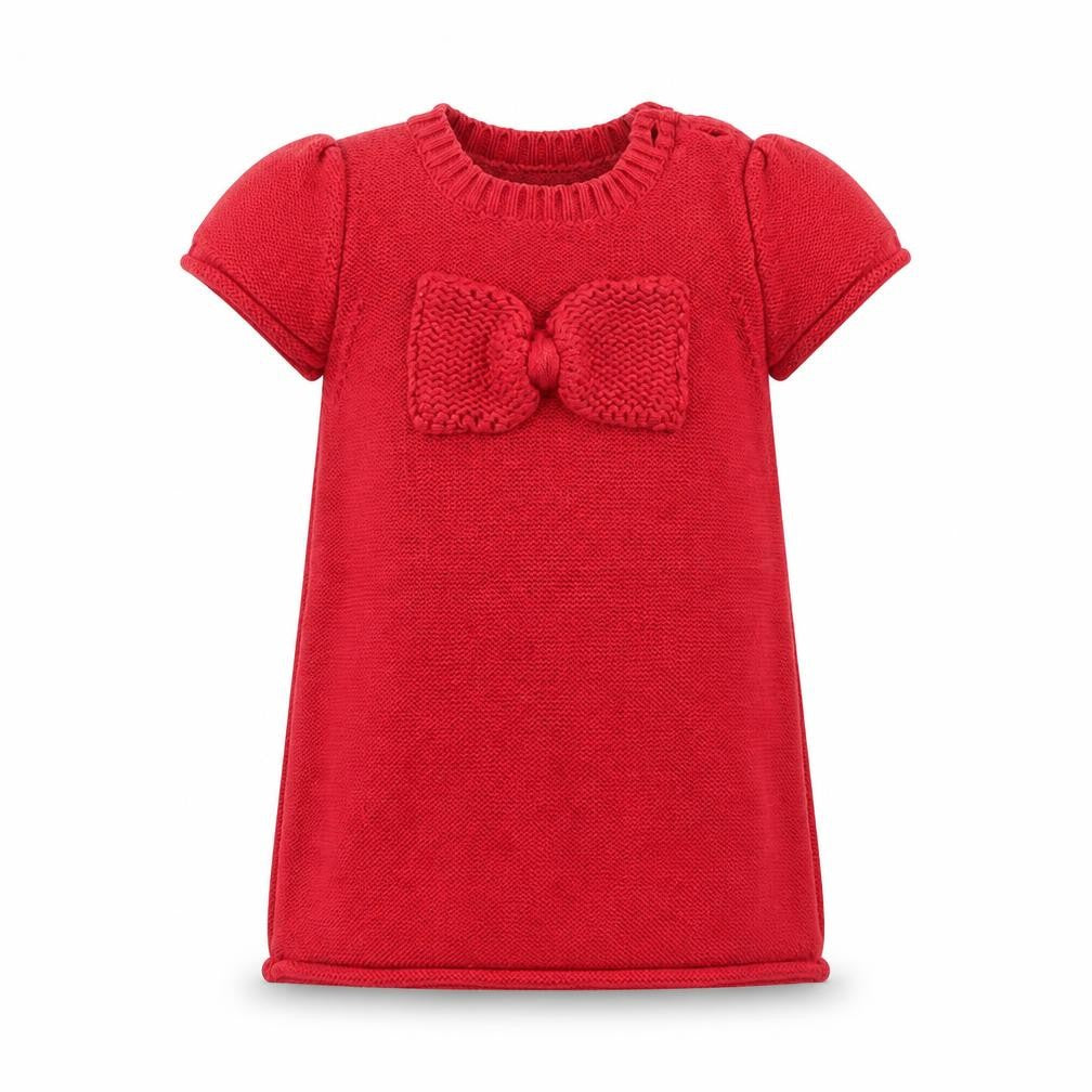 Front view of Next girls’ red knit mini, size 2-3, years - bow detail