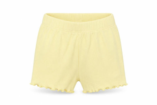 Front view of George girls’ yellow cropped trousers, size 3-6, months