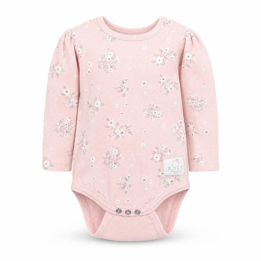Front view of So Cute girls’ pink floral babygrow one-piece, size 3-6, months