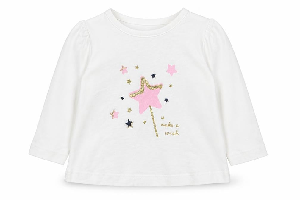 Front view of Matalan girls’ white basic t-shirt, size 3-6, months
