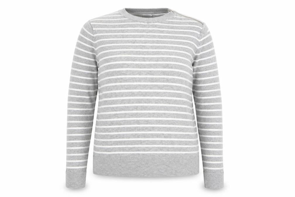 Front view of Principles women’s grey striped jumper, size UK 14