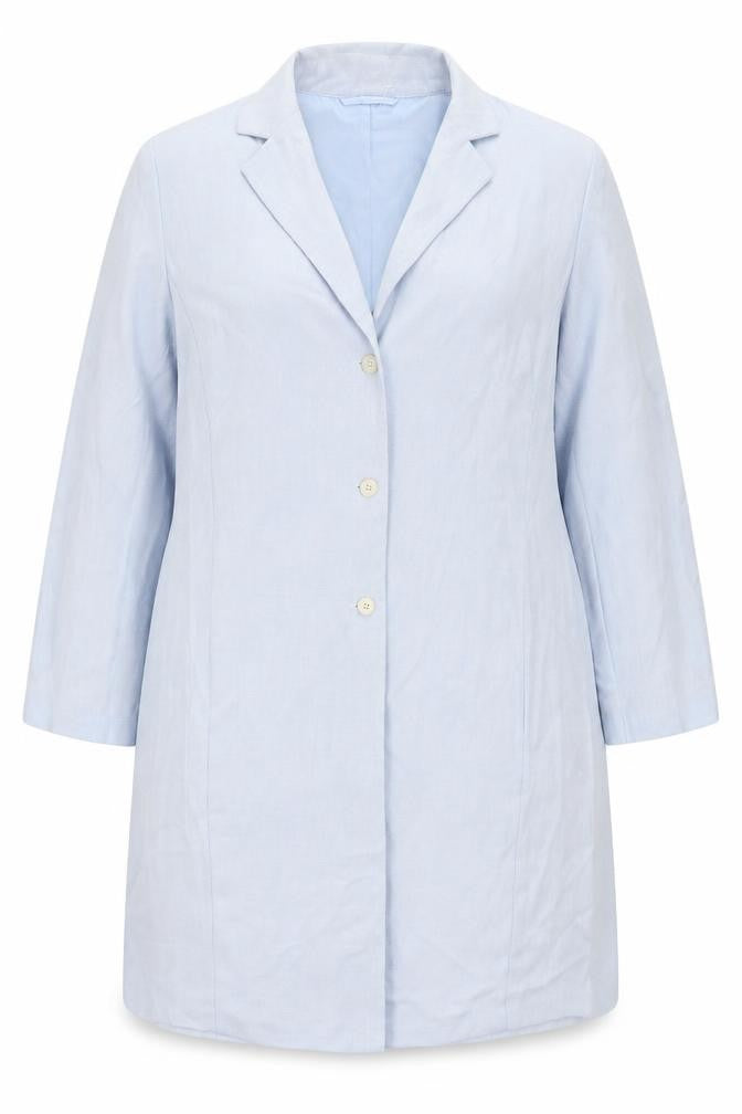 Front view of Essence women’s blue jacket, size UK 20