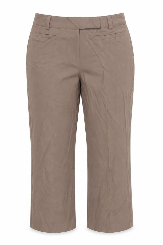 Front view of BHS women’s brown trousers, size UK 14, 26-inch leg