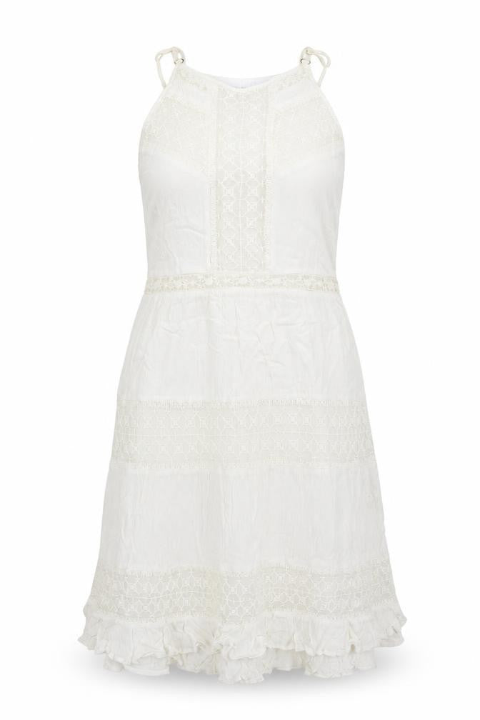 Front view of Boohoo women’s ivory argyle/diamond fit & flare, size UK 8