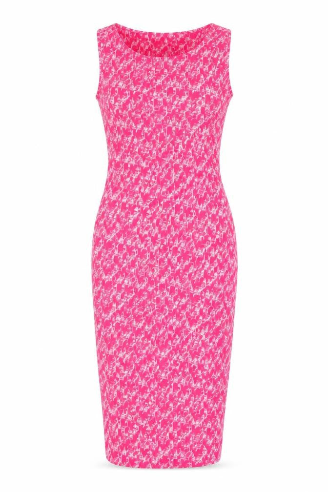 Front view of Next women’s pink geometric fit & flare, size UK 8