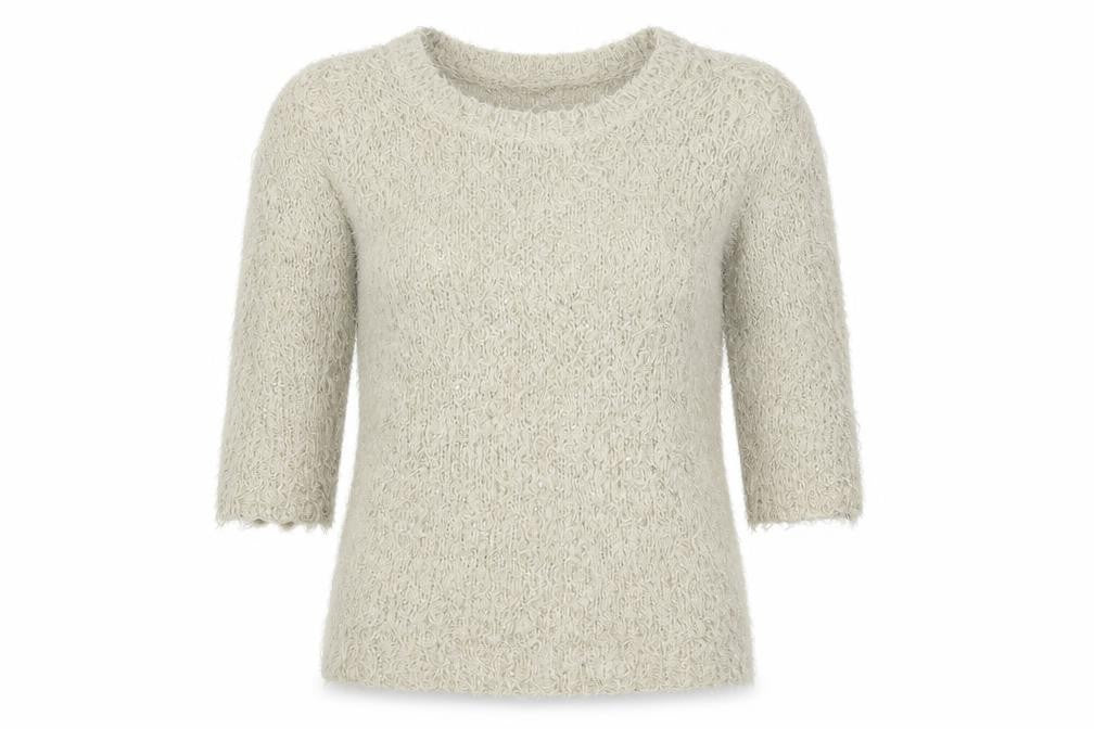 Front view of Heart & Soul women’s beige knit jumper, size UK 14