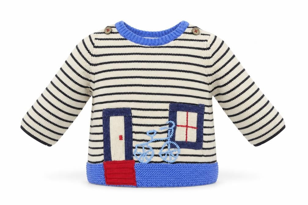 Front view of Next boys’ beige striped knit jumper one size - bike