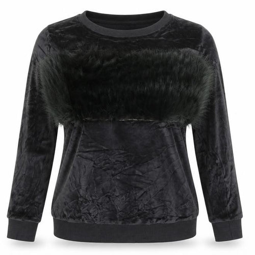 Emma & Ashley Womens Grey  Velour Pullover Sweatshirt Size L  - Faux Fur