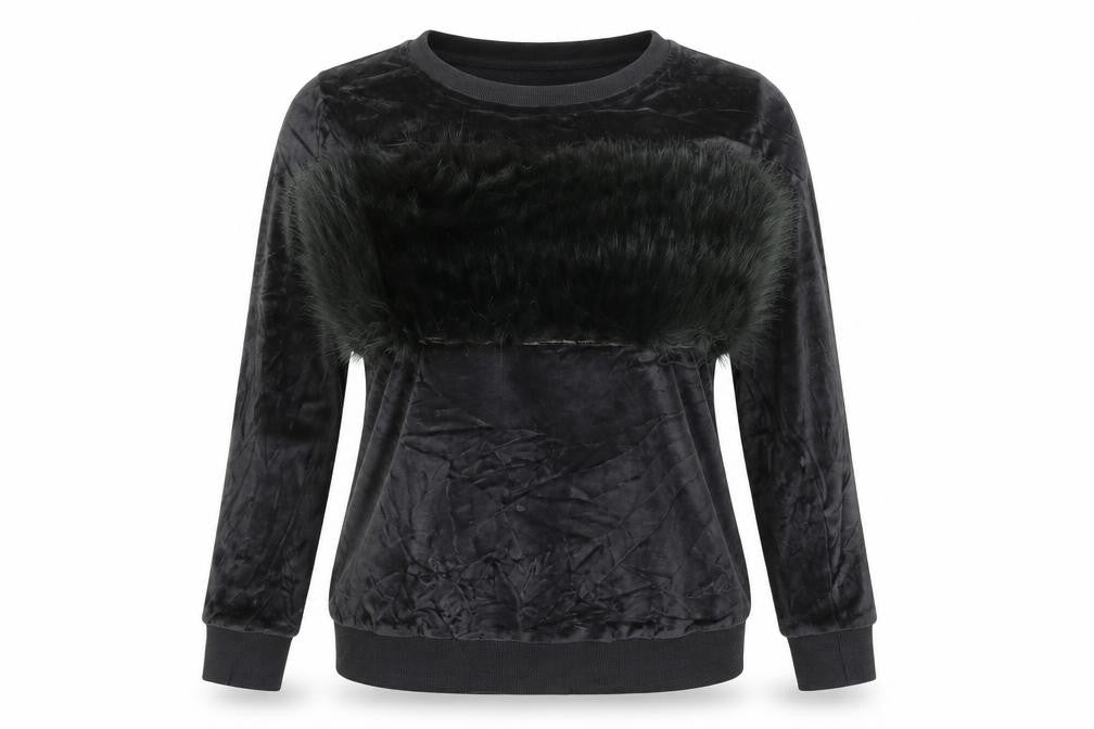 Emma & Ashley Womens Grey  Velour Pullover Sweatshirt Size L  - Faux Fur