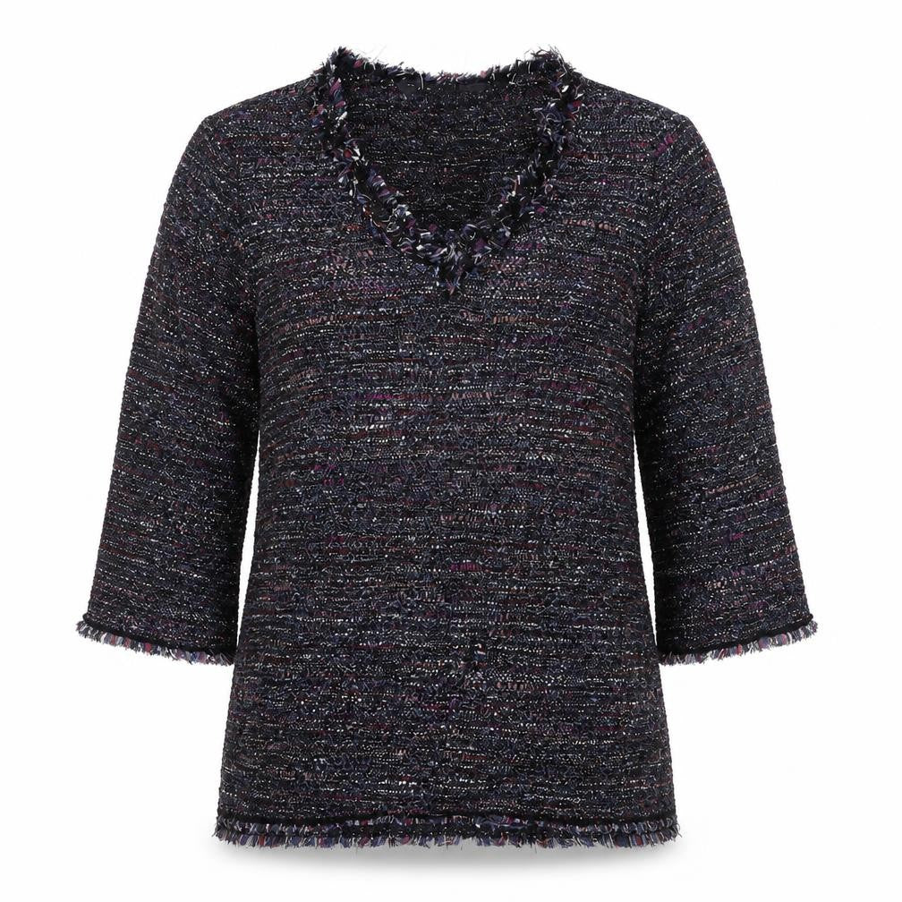 Front view of Zara women’s blue striped knit basic t-shirt, size L