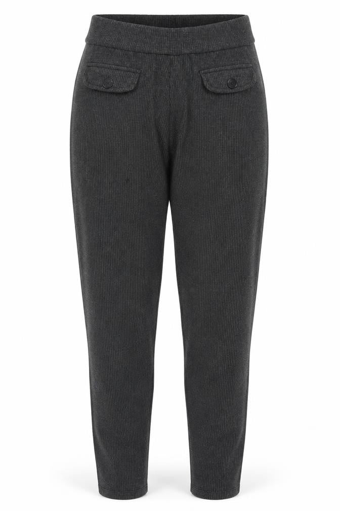Front view of Tu women’s grey striped jersey trousers, size UK 10, 28-inch leg