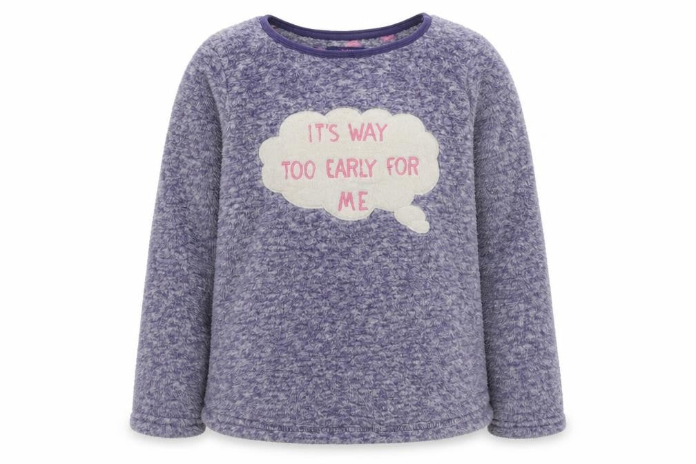 Front view of Young Dimension girls’ blue solid microfibre top pyjama top, size 8-9, years - too early for me