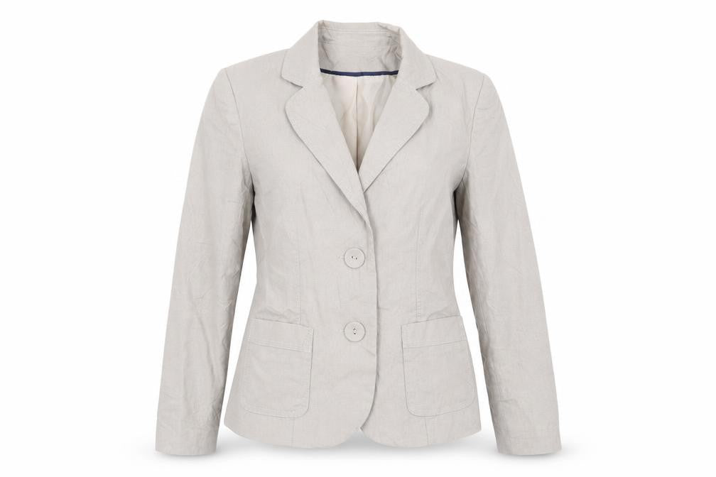 Front view of Simply Stock Shop women’s beige jacket blazer, size UK 10