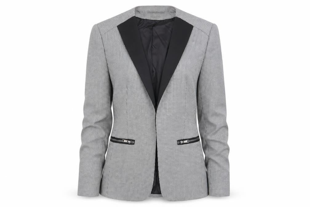 Front view of H&M women’s multicoloured houndstooth jacket blazer, size UK 6