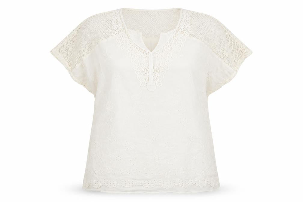 Front view of flotyday women’s white floral basic blouse, size XL