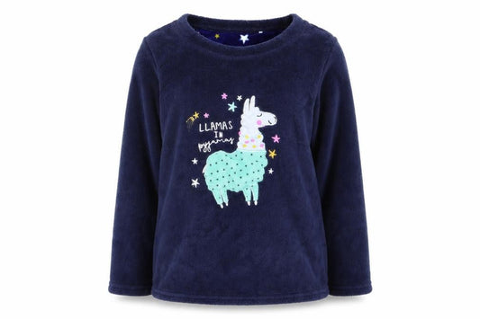 Front view of just like you girls’ blue batik top pyjama top, size 10-11, years