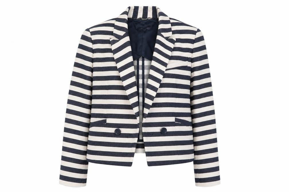 Front view of Autograph women’s multicoloured striped jacket blazer, size UK 8