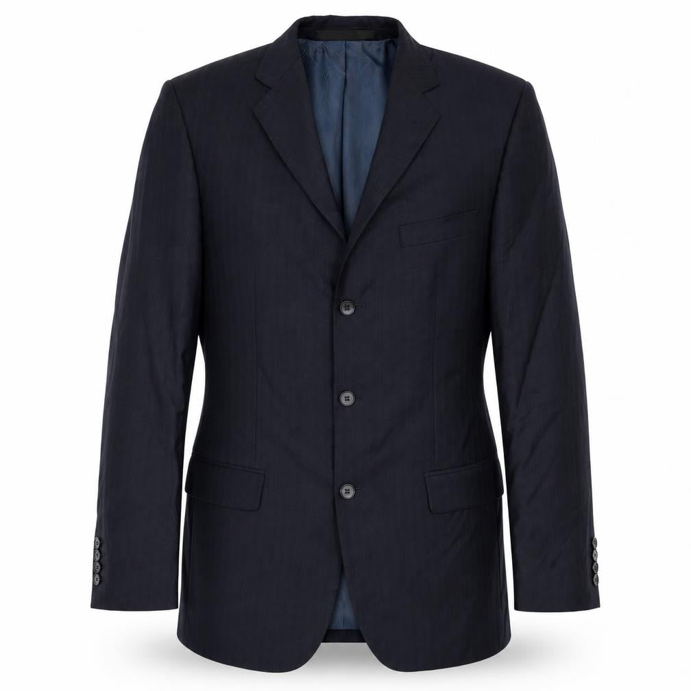Front view of Marks & Spencer men’s blue striped rayon jacket blazer, size 38