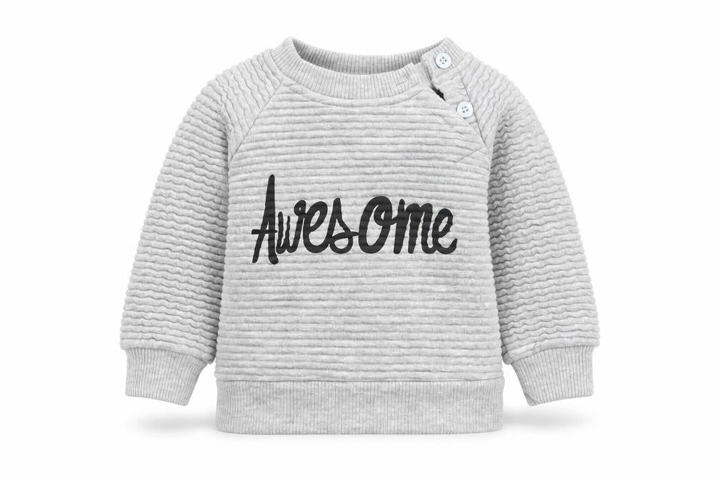 Front view of Early Days boys’ grey jumper, size 6-9, months