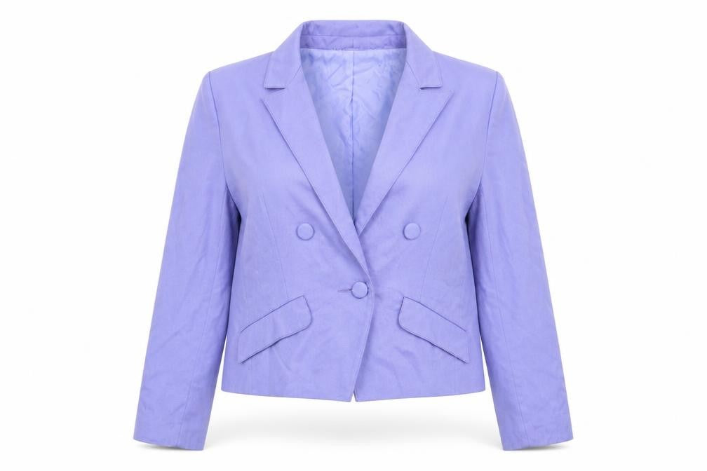 Front view of Yessica women’s purple jacket blazer, size UK 14