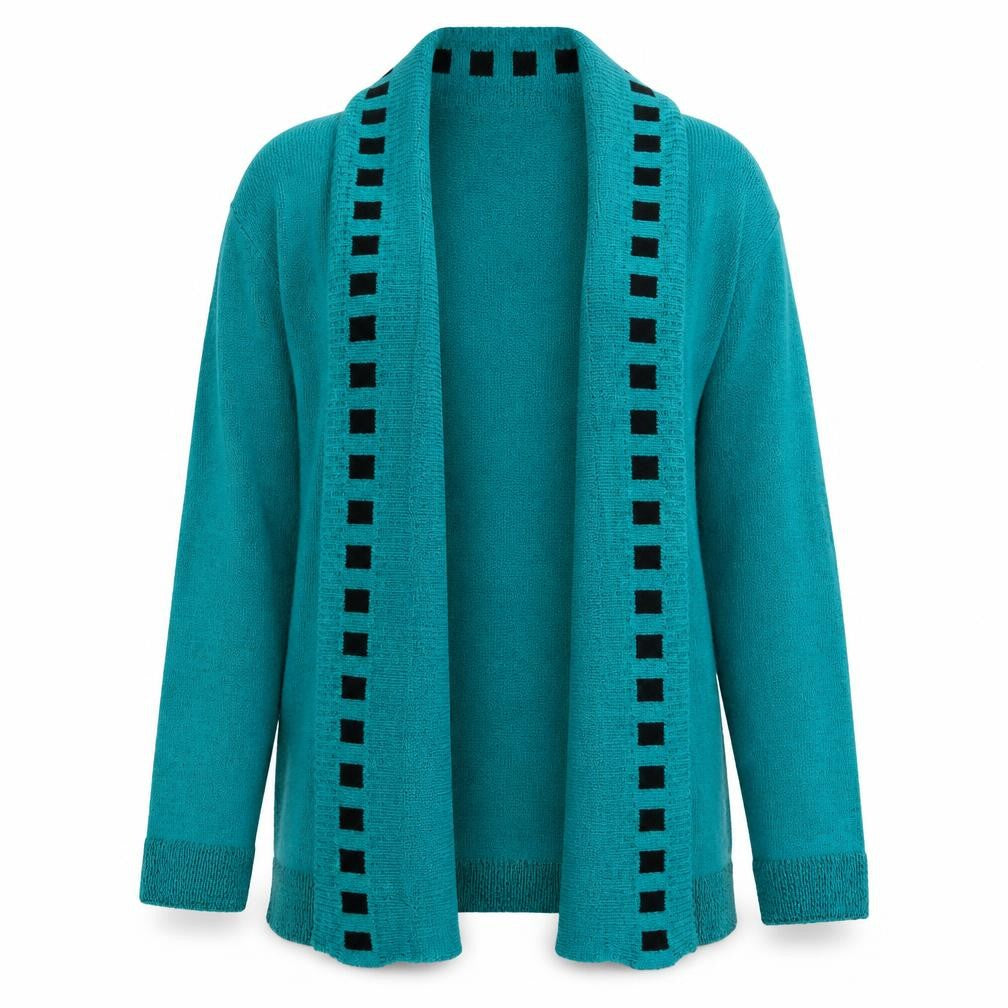 Front view of be jealous women’s green geometric jumper, size M
