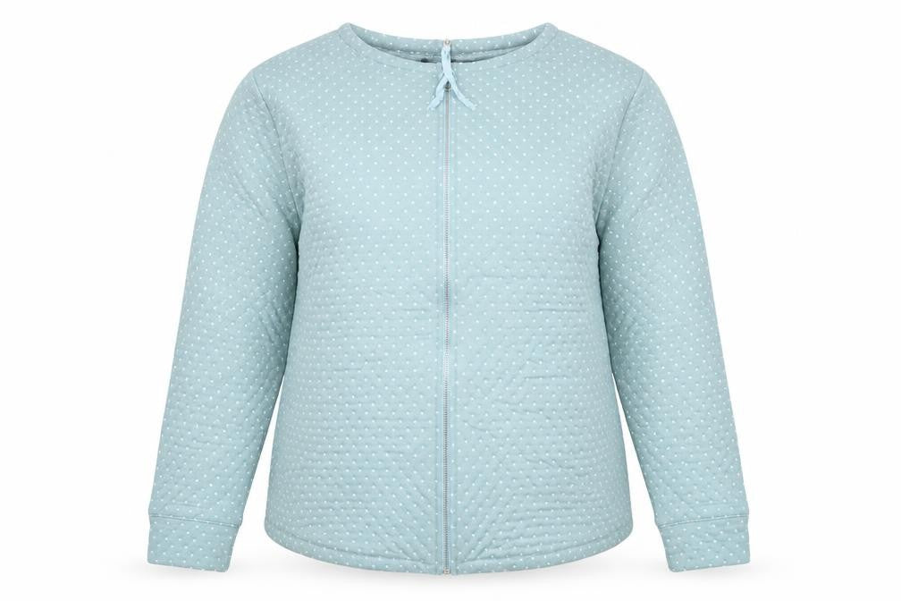 Front view of FIRST EVENUE women’s blue full zip jumper, size L