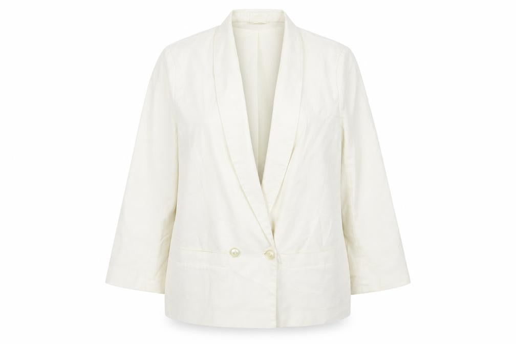 Front view of Preworn women’s ivory jacket blazer, size UK 12