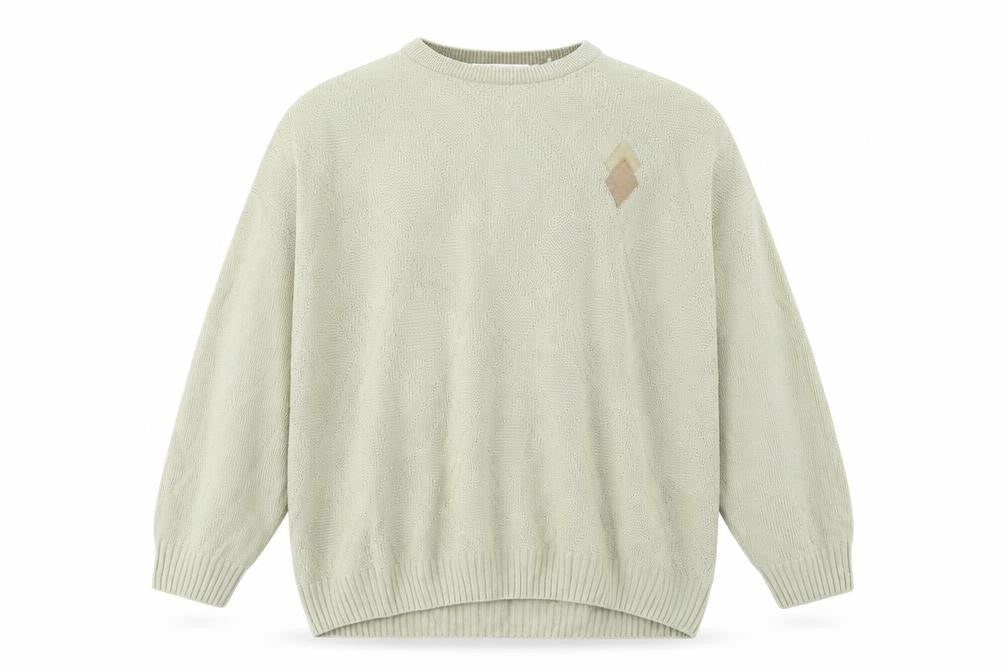 Front view of EWM men’s beige pullover sweatshirt, size XL