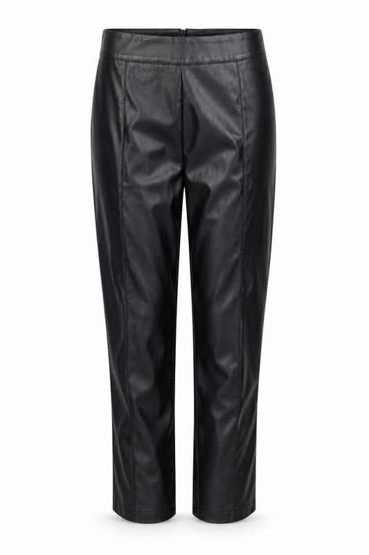 Front view of PRETTYLITTLETHING women’s black trousers, size UK 4, 23-inch leg
