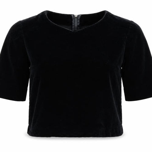 Preworn Womens Black  Velour Cropped T-Shirt Size S