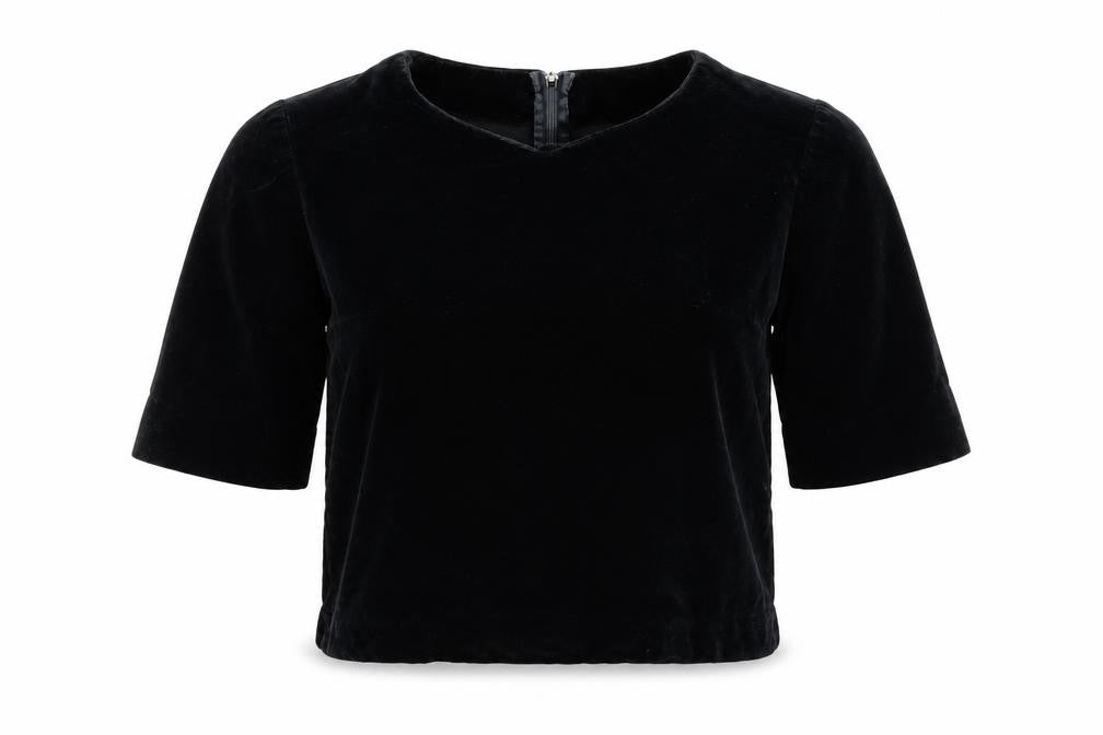 Preworn Womens Black  Velour Cropped T-Shirt Size S