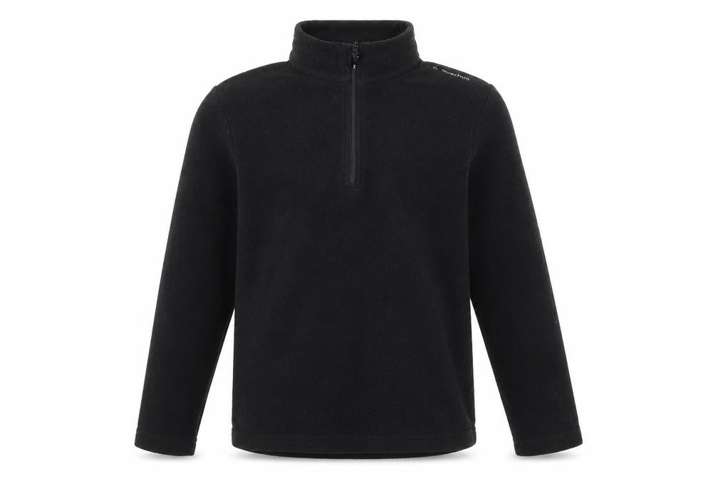 Front view of Quenchua boys’ black pullover sweatshirt, size 8, years