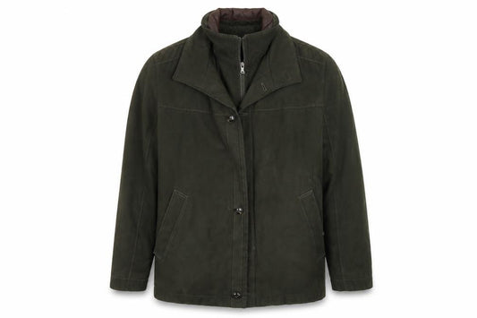 Front view of Jupiter men’s green overcoat coat, size S