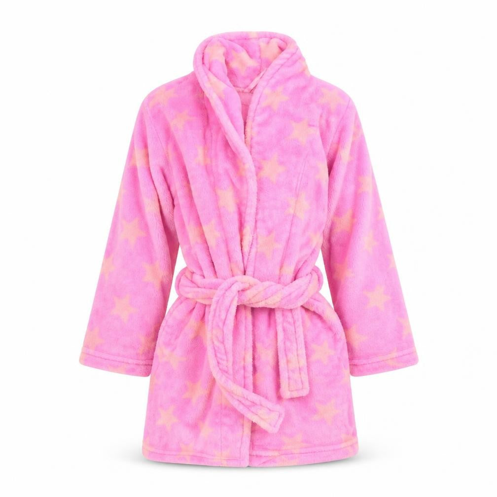 Front view of Young Dimension girls’ pink geometric top robe, size 7-8, years - star pattern