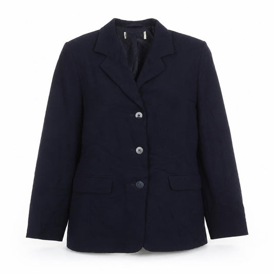 Front view of Preworn women’s blue jacket suit jacket, size UK 12