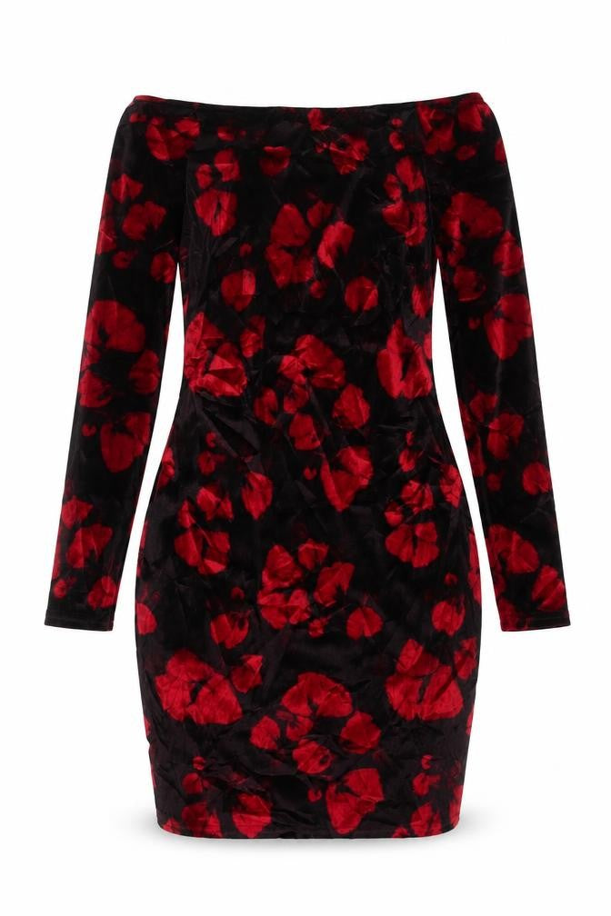Front view of Boohoo women’s black floral mini, size UK 8