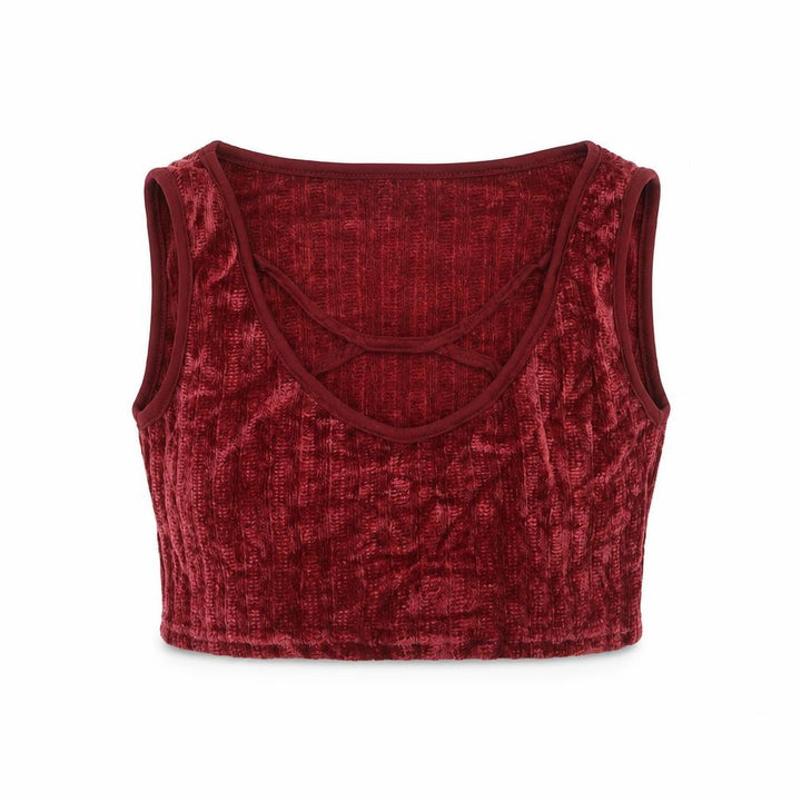 Front view of Misspap women’s red striped cropped t-shirt, size UK 8