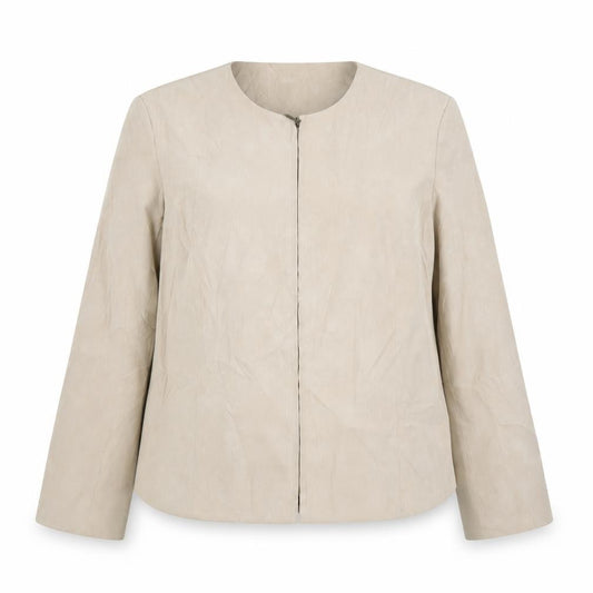 Front view of Preworn women’s beige jacket, size UK 18
