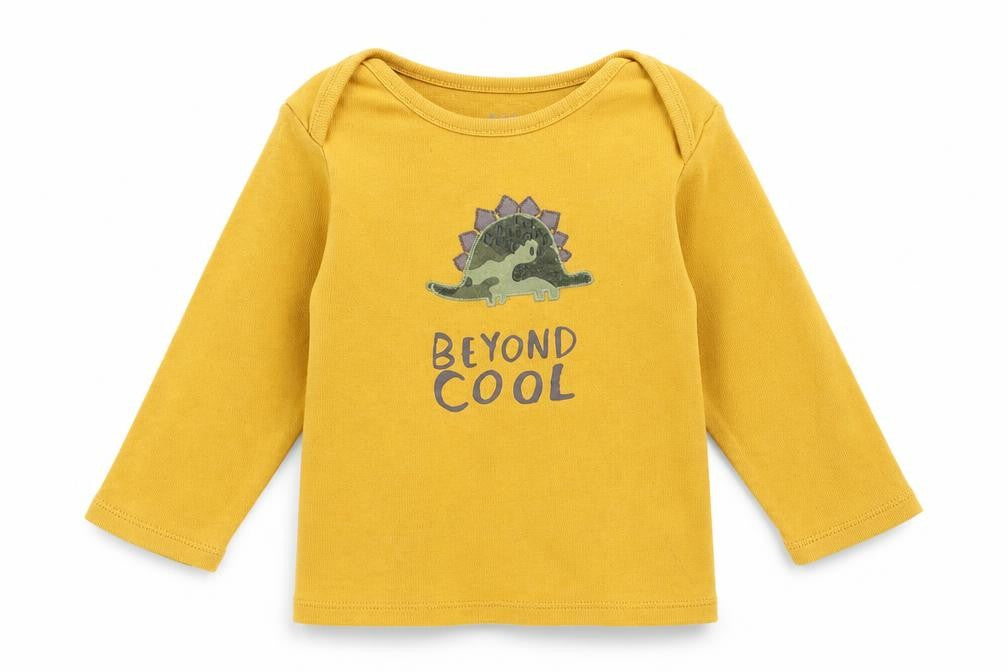 Front view of F&F Baby Yellow Basic T-Shirt, size 9-12, Months - dinosaur