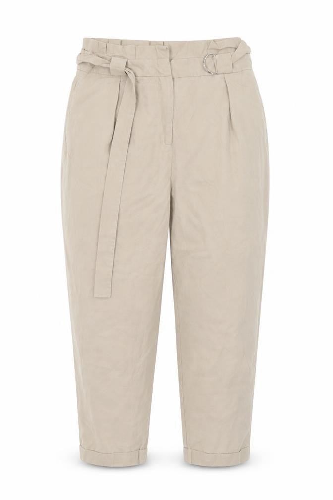 Front view of Topshop women’s beige trousers, size UK 14, 26-inch leg