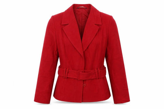 Front view of BHS women’s red jacket, size UK 12